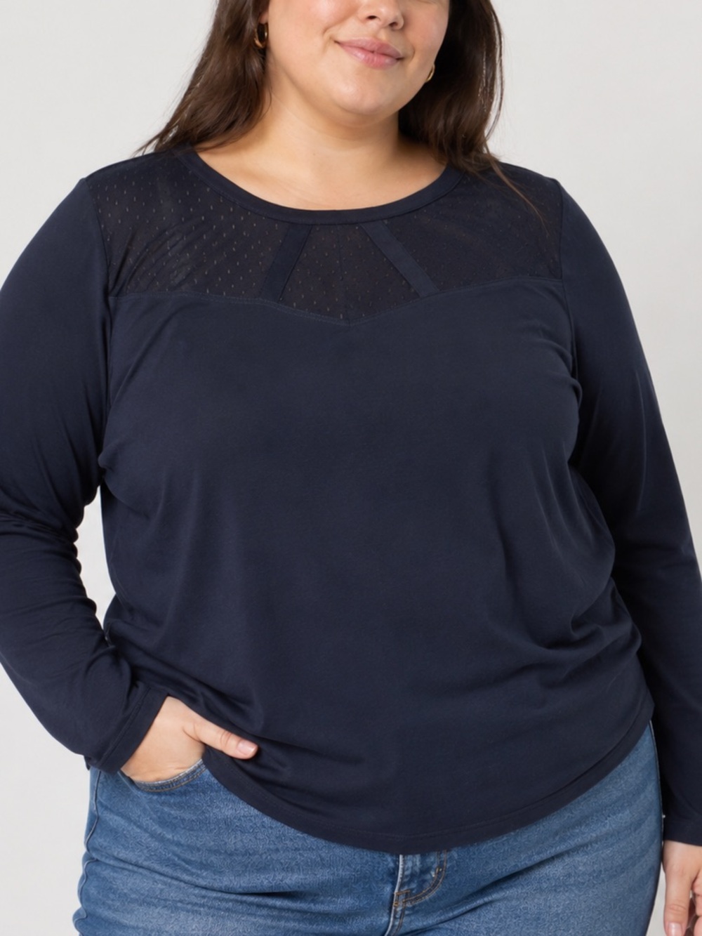Lane Byant Womens Black Long Sleeve Top Mesh Illusion Sweetheart Neck Size 22/24